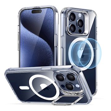 ESR Hybrid HaloLock Case Stash Stand iPhone 15 Pro, clear