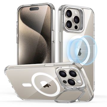 ESR Hybrid HaloLock Case StashStand iPhone 15 Pro Max, clear