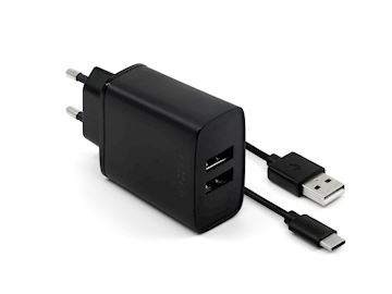 FIXED Dual USB Charger 15W+ USB/USB-C Cable, black Alternative