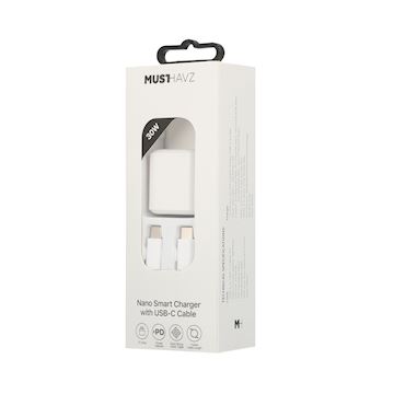 Musthavz Nano Charger 30W + USB-C/USB-C cable, white Alternative