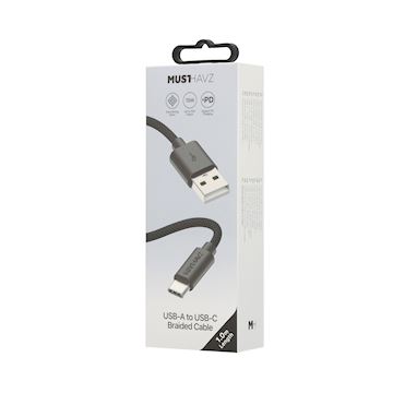 Musthavz USB-A to USB-C Braided Cable 1.0 meter 3A, black Alternative