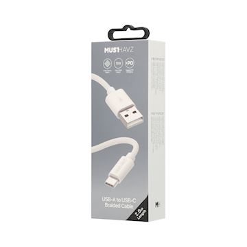 Musthavz USB-A to USB-C Braided Cable 2.0 meter 3A, white Alternative