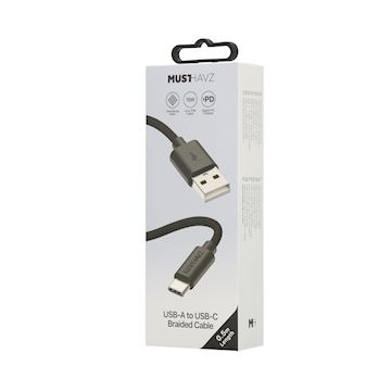 Musthavz USB-A to USB-C Braided Cable 0.5 meter 3A, black Alternative