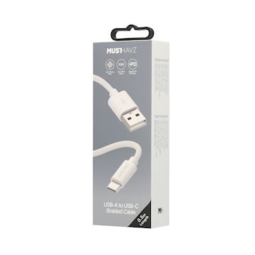 Musthavz USB-A to USB-C Braided Cable 0.5 meter 3A, white Alternative