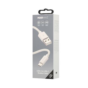 Musthavz USB-A to USB-C Braided Cable 1.0 meter 3A, white Alternative