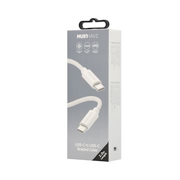 Musthavz USB-C to USB-C Braided Cable 2.0 meter 100W, white Alternative