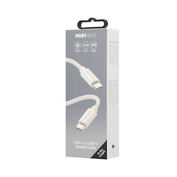 Musthavz USB-C to USB-C Braided Cable 0.5 meter 100W, white Alternative