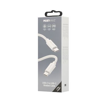 Musthavz USB-C to USB-C Braided Cable 1.0 meter 100W, white Alternative