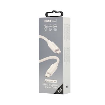 Musthavz USB-C to Lightning Braided Cable 2.0 meter, white Alternative