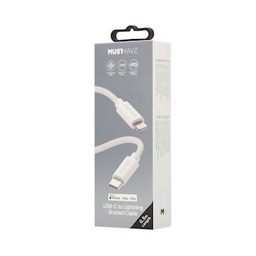 Musthavz USB-C to Lightning Braided Cable 0.5 meter, white Alternative