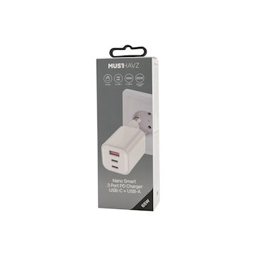 Musthavz 3 Port PD Nano Charger 2xUSB-C/USB-A 65W, white Alternative