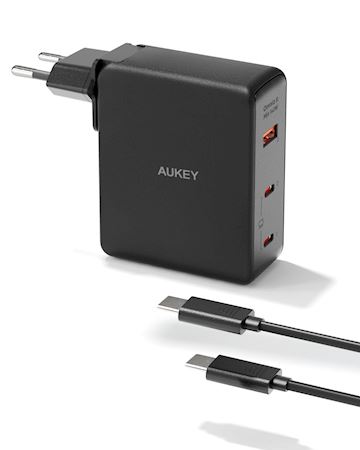 Aukey 3-Port 140W PD Wall Charger with GaN Power Tech, black