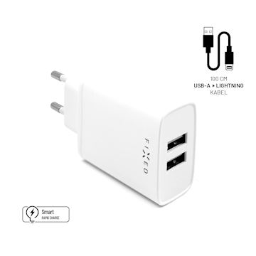 FIXED USB Charger 15W+ USB/Lightning Cable, white