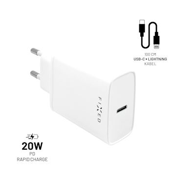 FIXED USB-C Charger 20W+ USB-C/Lightning Cable, white