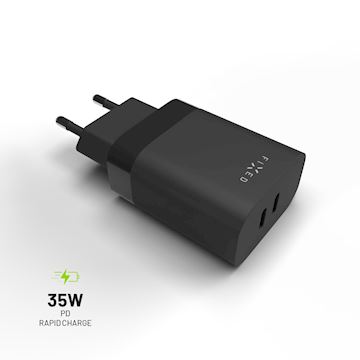 FIXED Dual USB-C Travel Charger 35W, black