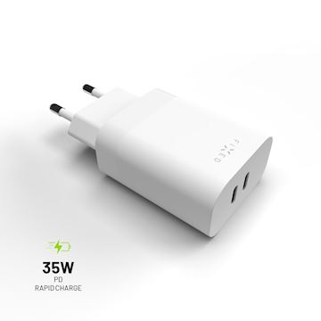 FIXED Dual USB-C Travel Charger 35W, white