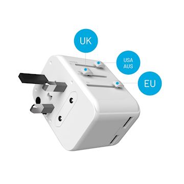 FIXED travel adapter EU, UK and USA/AUS, GaN, PD 30W, white Alternative