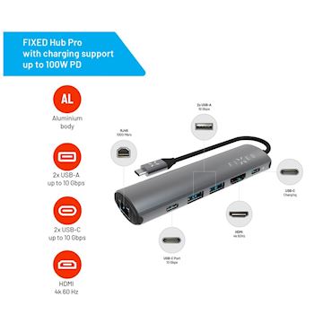 FIXED HUB Pro, aluminium USB-C Hub with 6 Ports Alternative