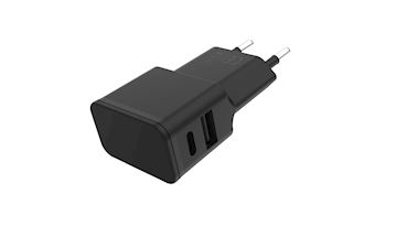 Grab 'n Go - 2.4A/12W USB-C + USB-A Wall Charger - Black