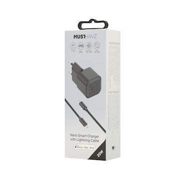 Musthavz Nano Charger 20W + USB-C/Lightning cable, black