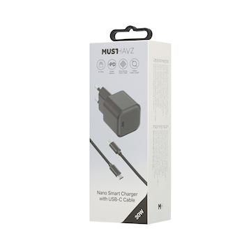 Musthavz Nano Charger 30W + USB-C/USB-C cable, black