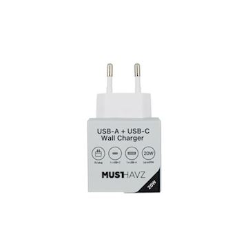 Musthavz to Go 2 Port PD Charger USB-A + USB-C 20W, white